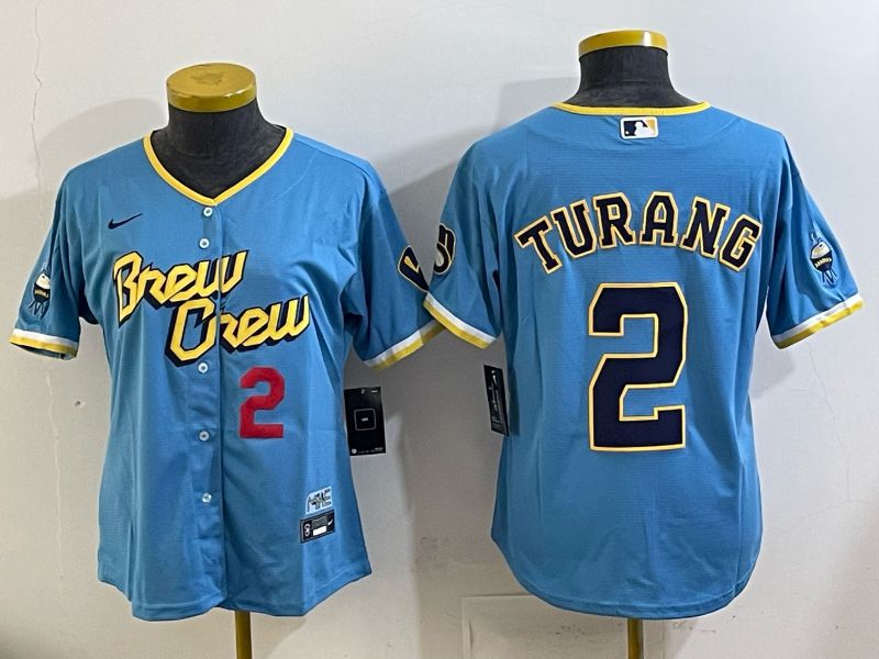 Women 2025 Milwaukee Brewers #2 Turang Light blue City Edition Nike MLB Jersey 08